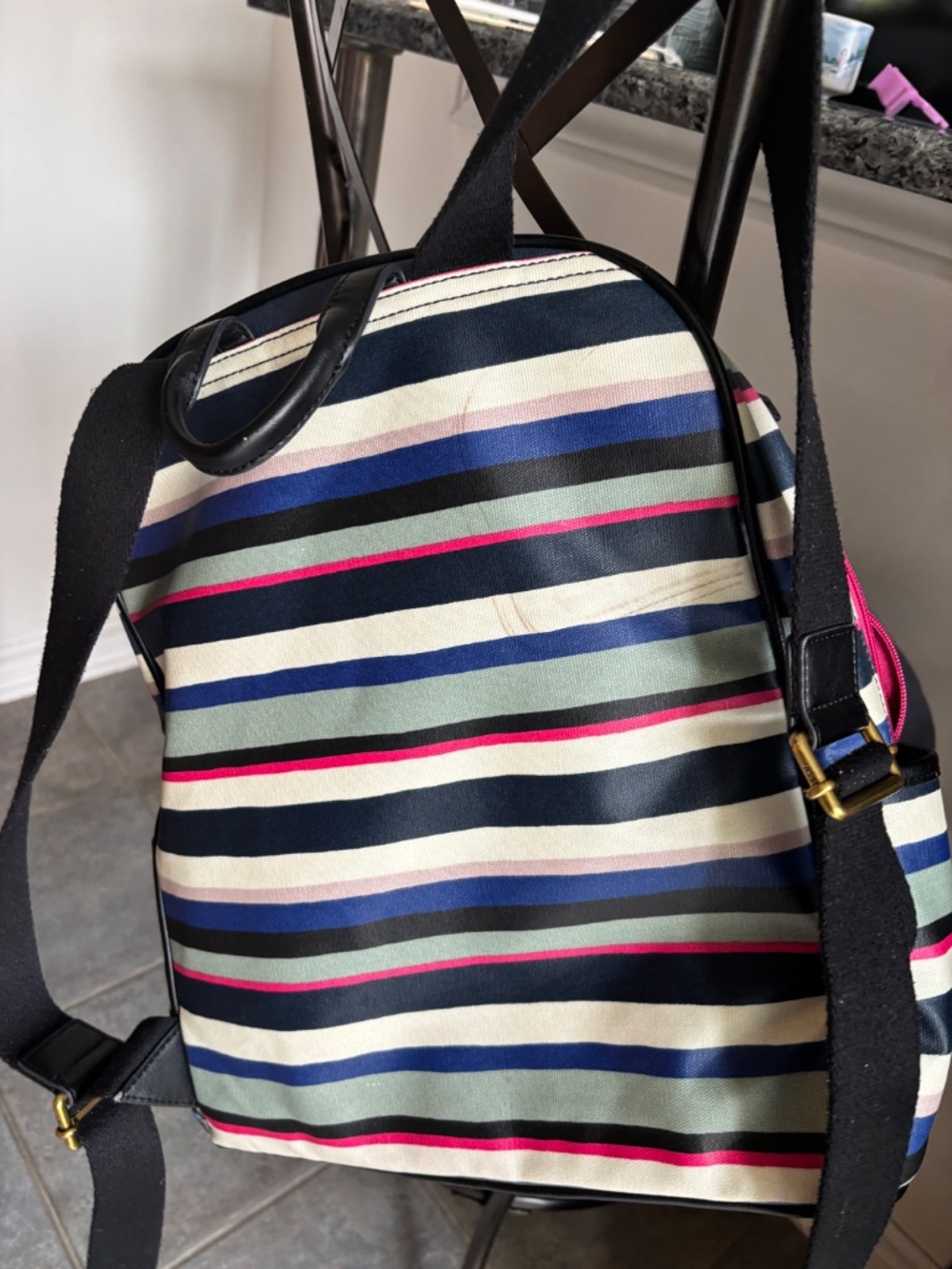 Fossil Eliza Campus Backpack Multicolor Stripe Coated Canvas Bookbag - Picture 6 of 8